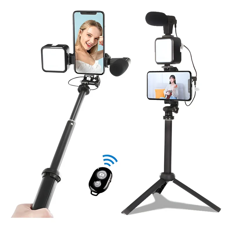 Kit Trípode + Micrófono + Luz led + control bluetooth