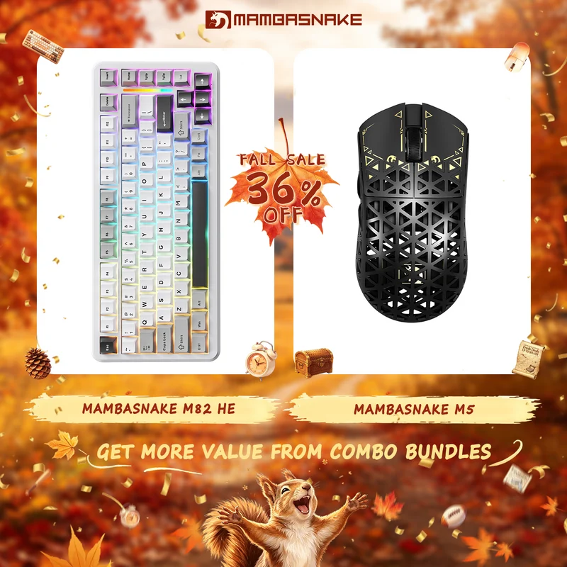 MAMBASNAKE M5 Ultra Carbon Fiber Wireless Gaming Mouse & MAMBASNAKE M82 HE Hall Effect Magnetic Switch 75% Rapid Trigger Gaming Keyboard Bundle