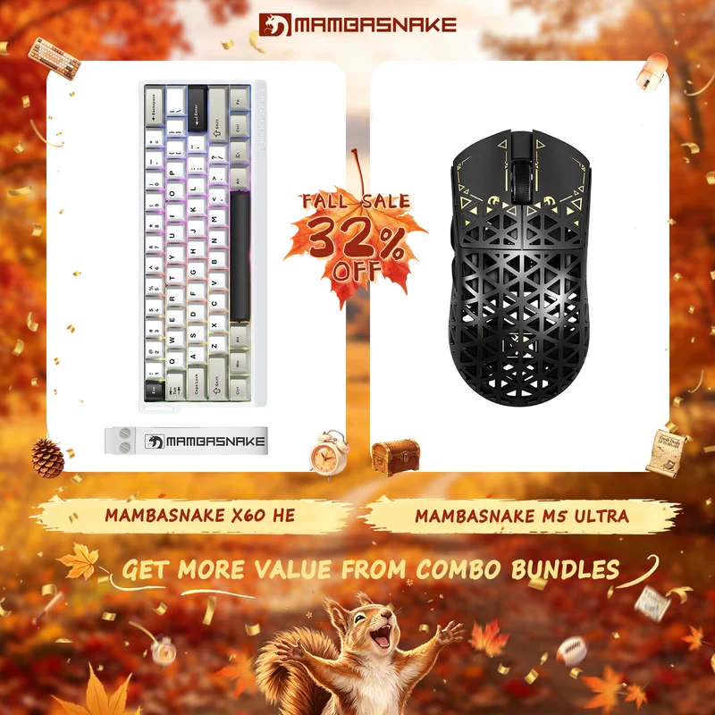 MAMBASNAKE M5 Ultra Carbon Fiber Wireless Gaming Mouse + X60 HE Wireless Rapid Trigger Keyboard Bundle
