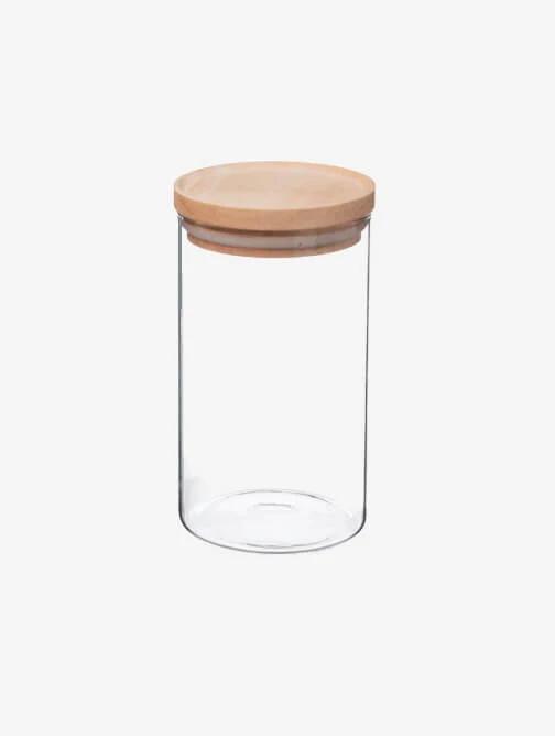Tarro de cristal herméticamente cerrado con tapa de madera