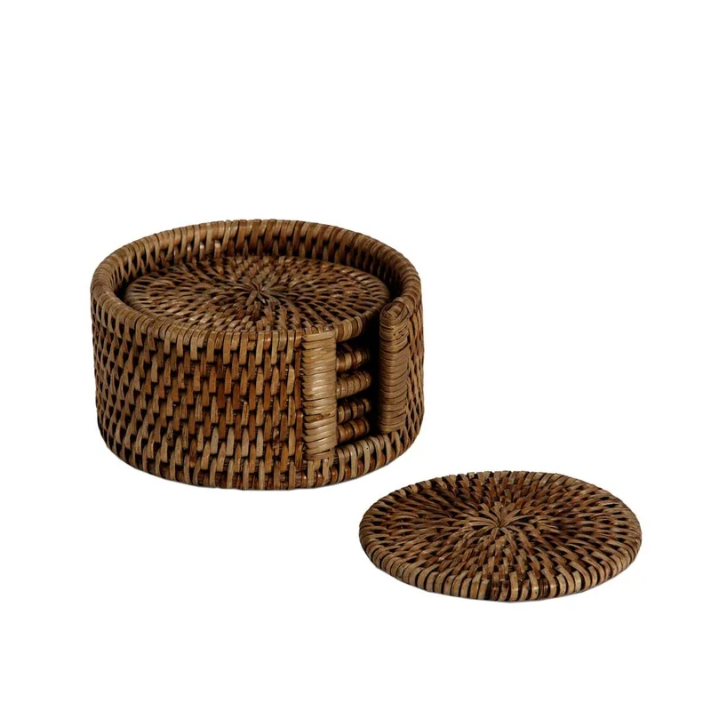 Set de 6 posavasos de ratán marrón