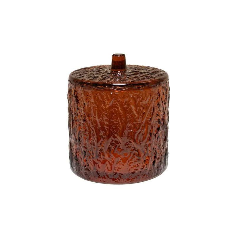 Bote de vidrio vintage marrón con tapa