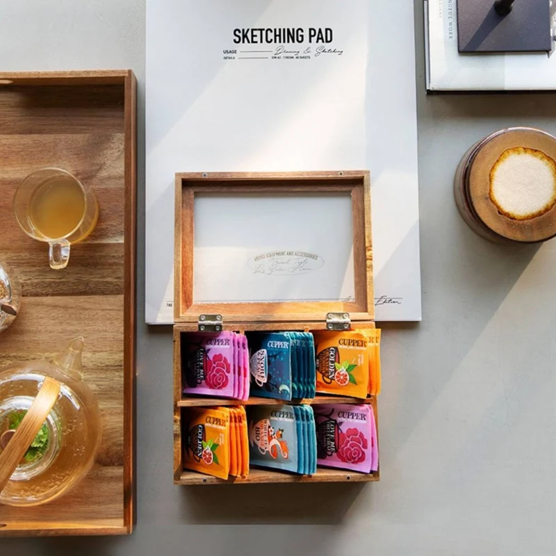 Caja para infusiones de madera de acacia