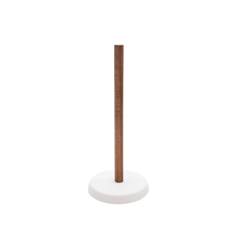 Portarrollos de papel de cocina en cerámica blanca y acacia