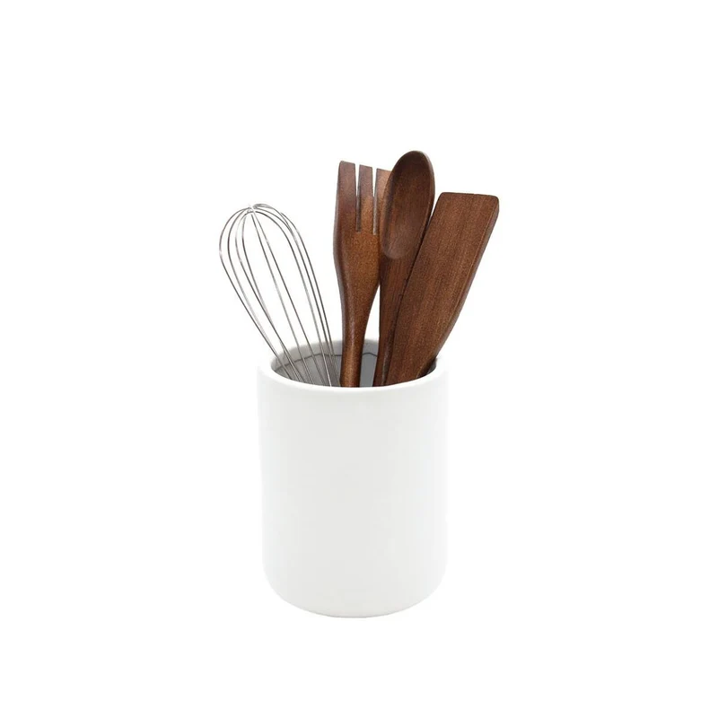 Bote para utensilios de cocina en cerámica blanca