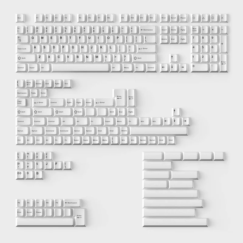 Juego completo de teclas Double-Shot PBT - Negro sobre blanco - Bow