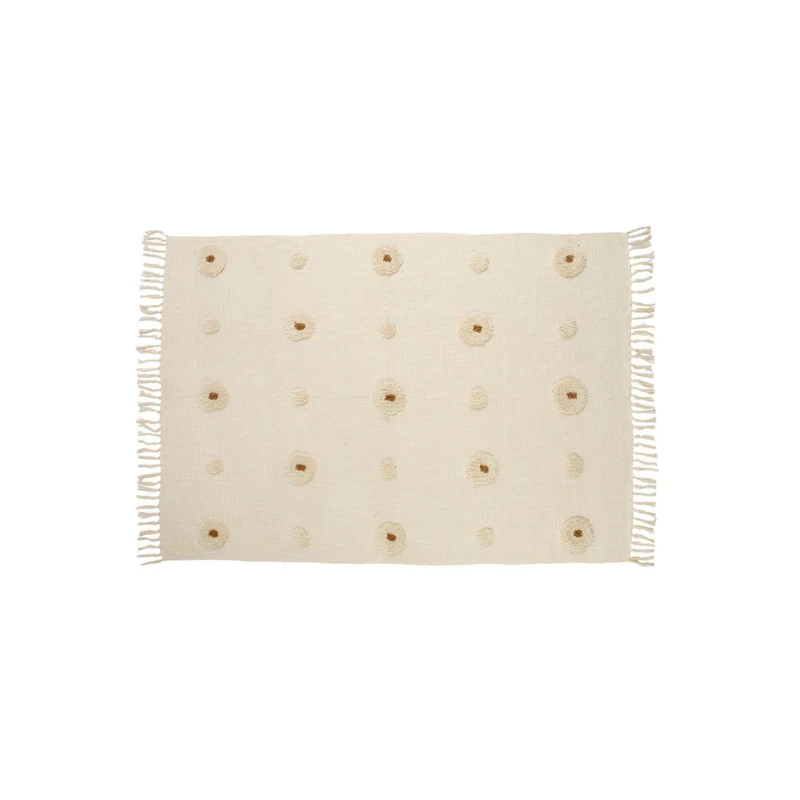 Manta beige con flecos de algodón 130x170 cm