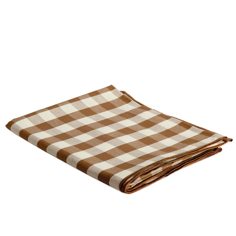 Mantel de mesa marrón de lino vichy 200 cm