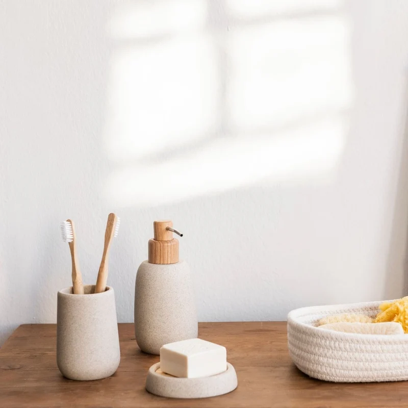 Dispensador de baño beige de arenisca