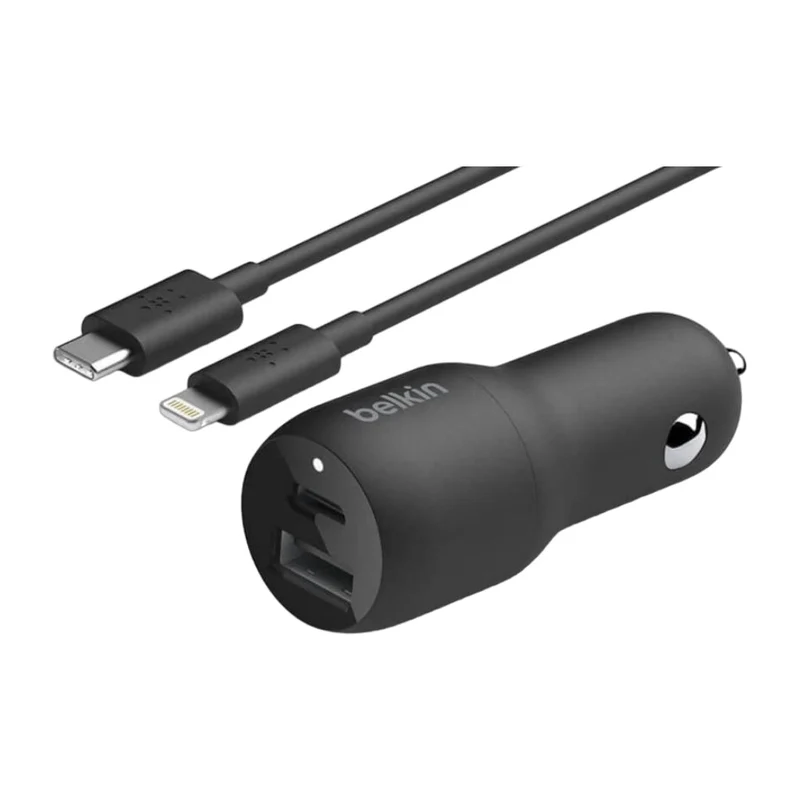 Belkin Cargador de Carro Doble + Cable USB-C a Lighthing, CCB004BT1MBK-B5