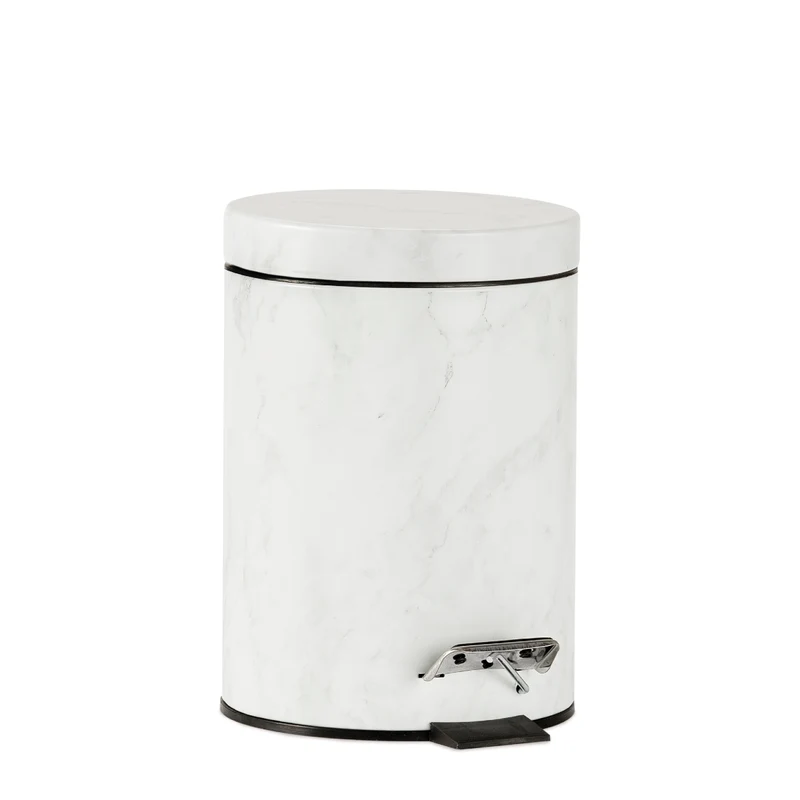 Papelera clásica marmolizada de metal blanco para baño