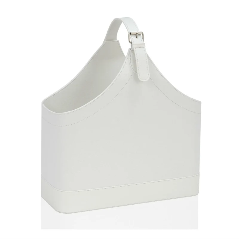Revistero cesta blanco de piel