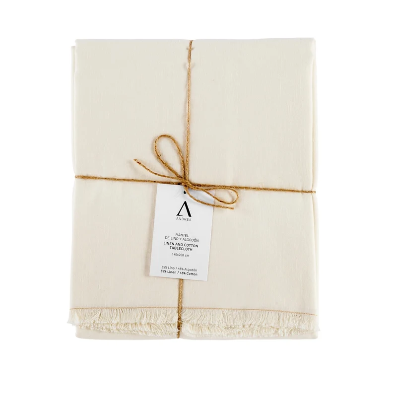 Mantel de mesa blanco de lino con flecos 200 cm