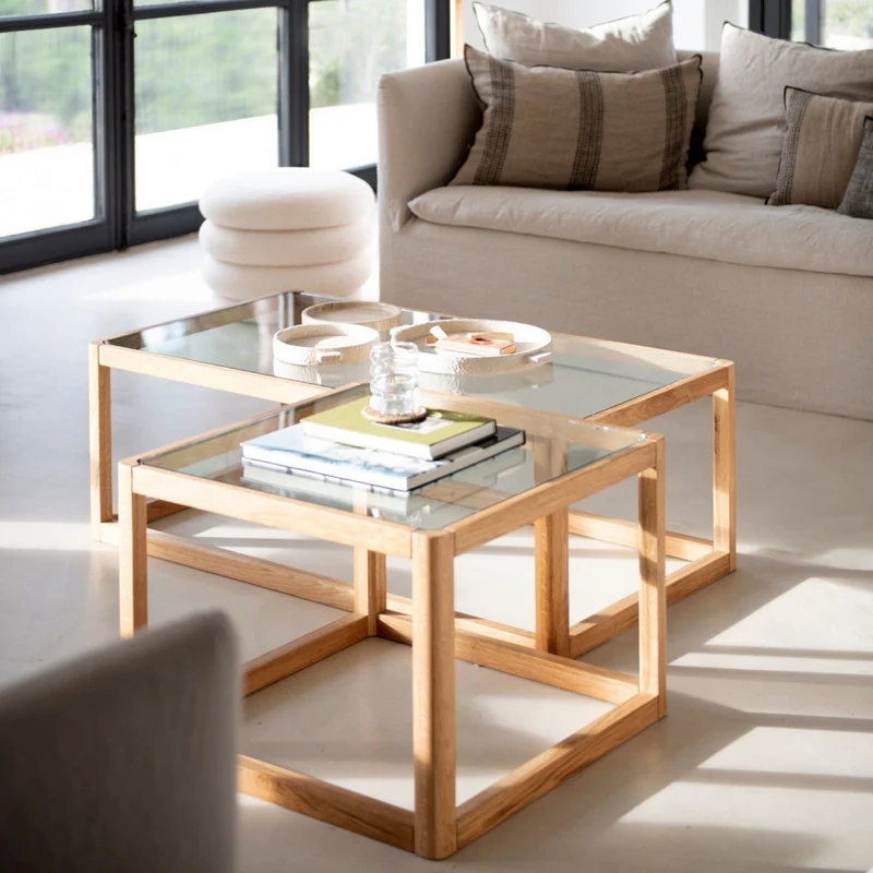 Mesa auxiliar de cristal y madera