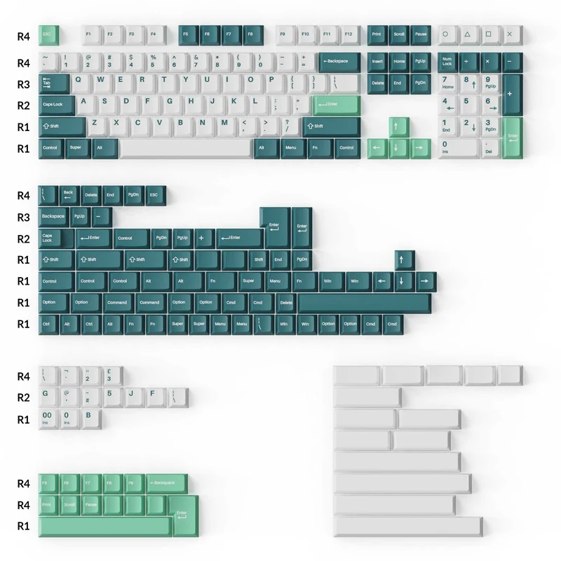 Juego completo de teclas Double-Shot PBT - Menta blanca