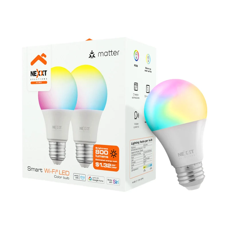 Nexxt Solutions Bombillo Inteligente Wi-Fi 110V Matter Multicolor, NHB-C110M 2PK