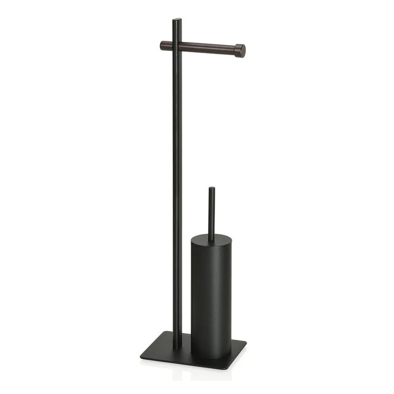 Portarrollos con escobilla negro de metal y madera