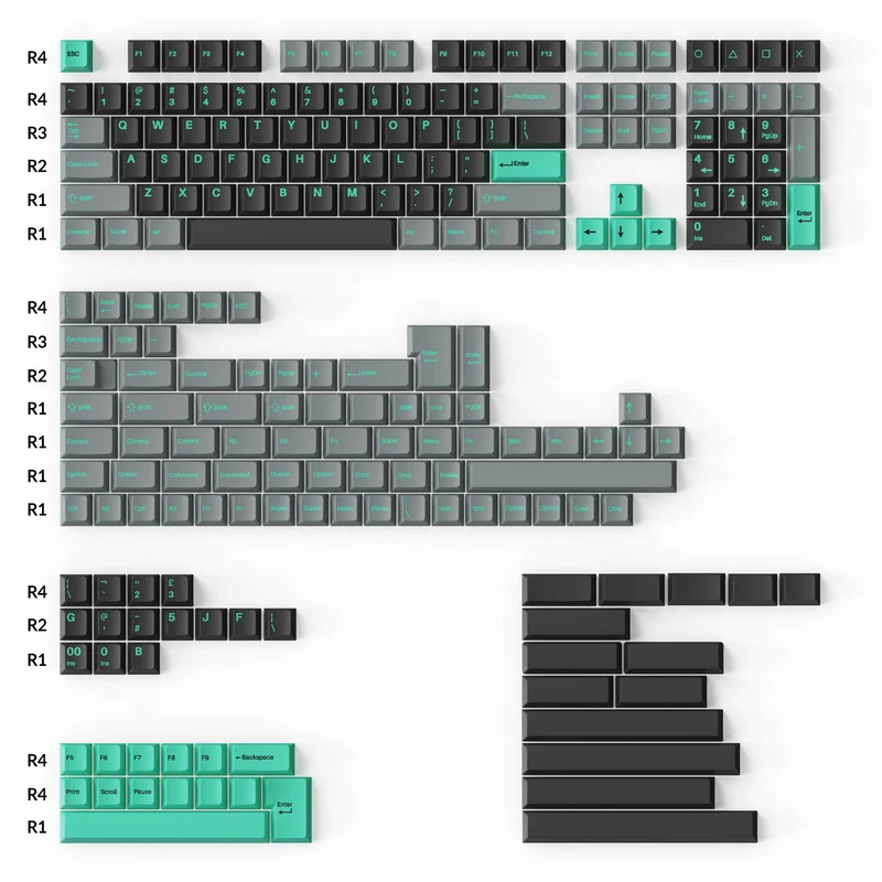 Juego completo de teclas Double-Shot PBT - Hacker Mint