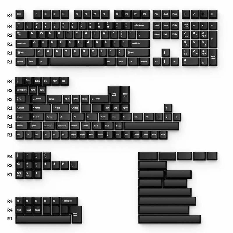 Juego completo de teclas Double-Shot PBT - Blanco sobre negro - Wob