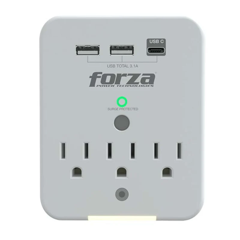 Forza Protector de Voltaje 490J/1875W, 3 Salidas (FWT-331USBC)