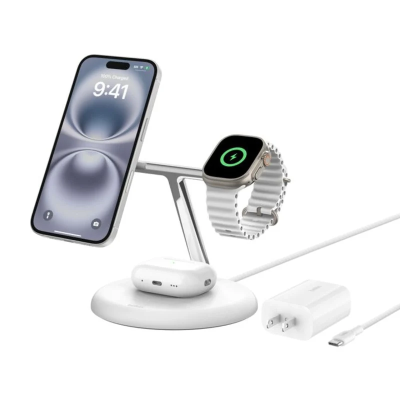 Belkin Base de Carga Inalámbrica Magnética 3 en 1 de 15W, WIZ023TT