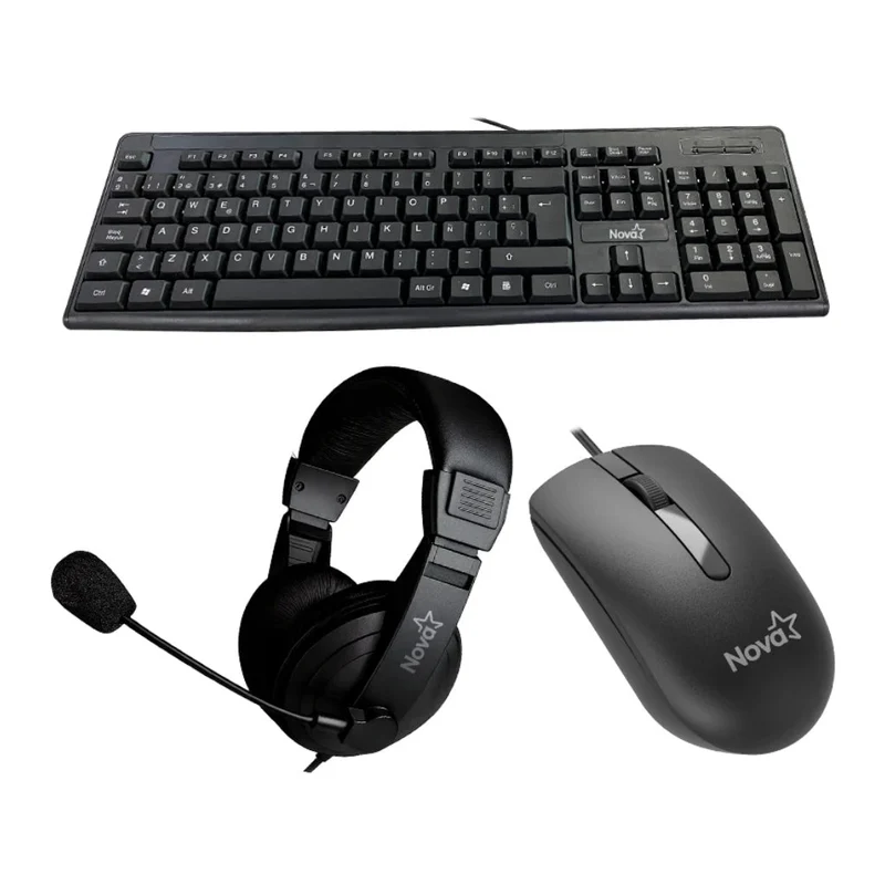 Nova Kit Teclado Mouse y Audífonos Alámbricos USB, KB5982U0002C