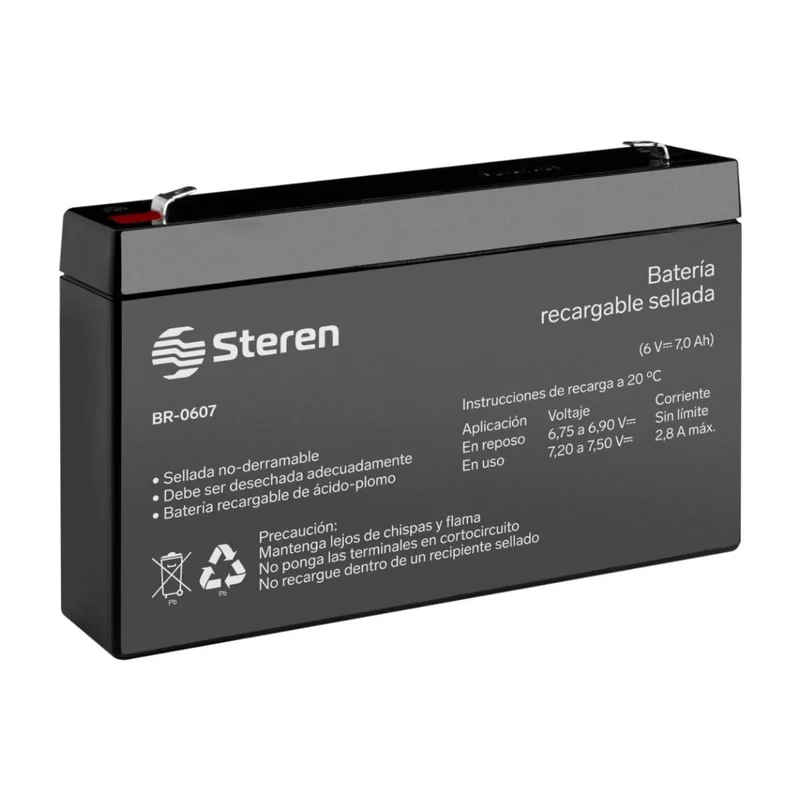 Steren Batería Recargable Sellada de Ácido Plomo 6 V, BR-0607