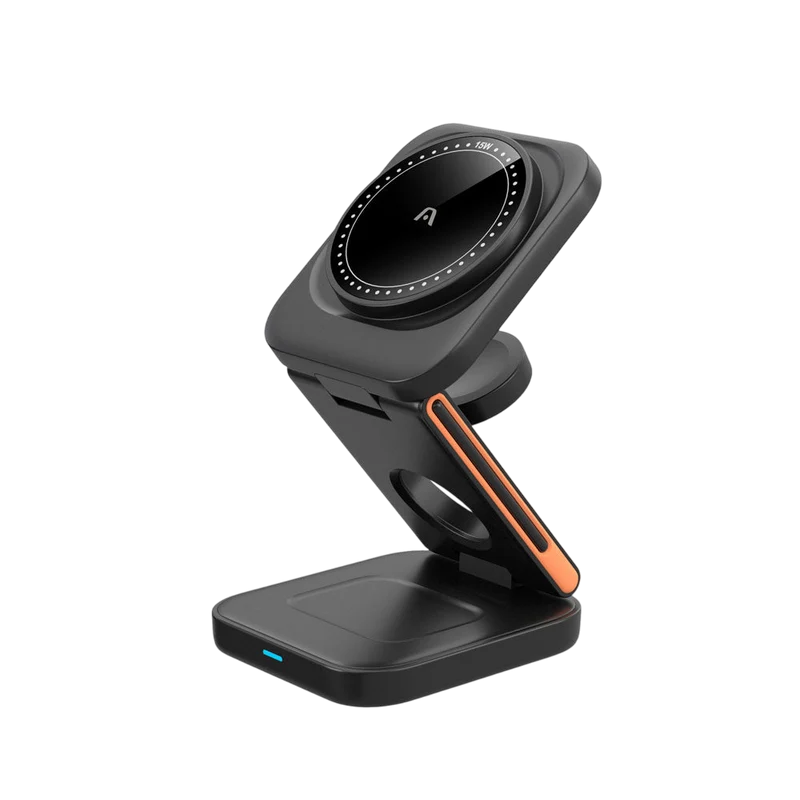 Argom Cargador Inalámbrico 3 en 1 con Soporte Plegable Magnetic S4, ARG-AC-0144BK
