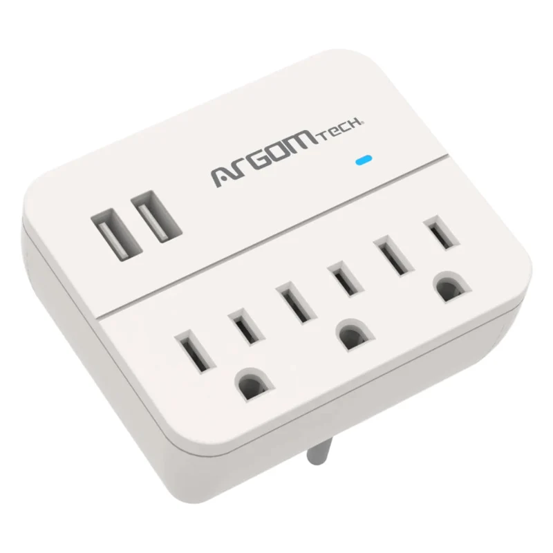Argom Regleta Eléctrica 3 Salidas con 2 Puertos USB (ARG-AC-0266WT)