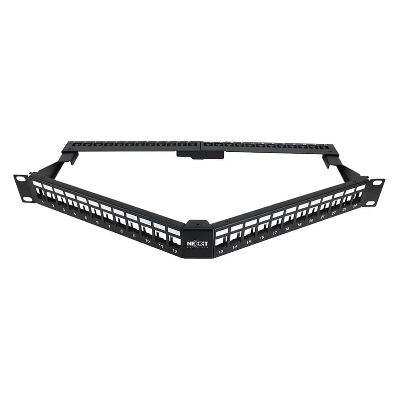 Nexxt Solutions Infrastructure Patch Panel para Montaje en Rack Tablero de Conexiones Angulado, Modular con Blindaje, 24 Puertos