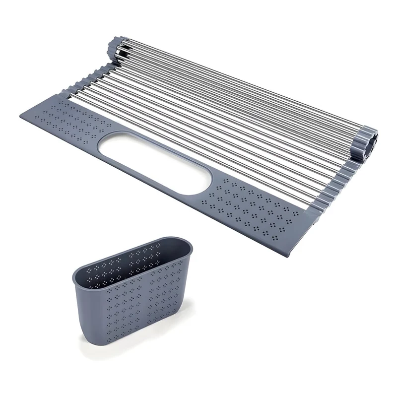 Miomu Escurridor de Platos Enrrollable con Soporte para Utensilios