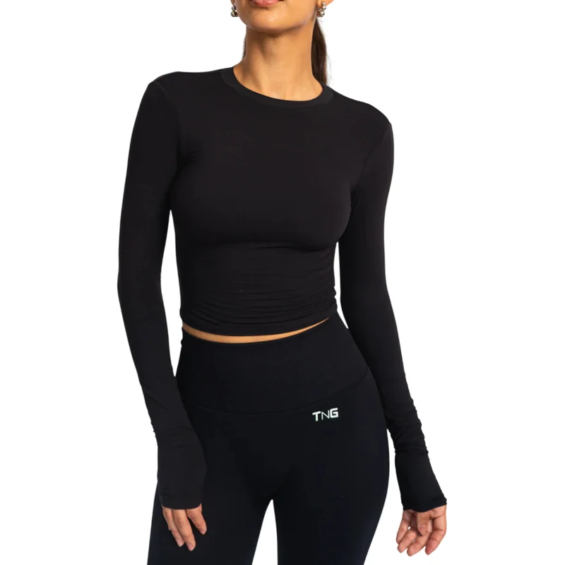 TNG Top Deportivo Manga Larga Minimal Negro, para Mujer