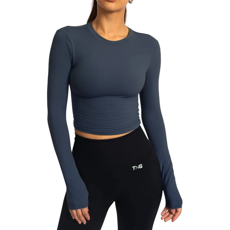TNG Top Deportivo Manga Larga Minimal Azul, para Mujer