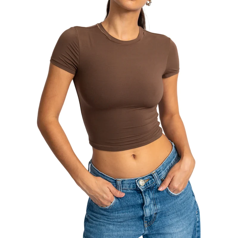 TNG Top Deportivo Manga Corta Minimal Café, para Mujer