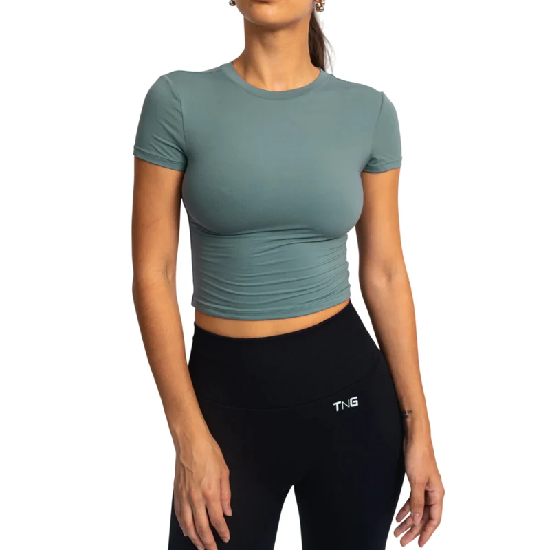 TNG Top Deportivo Manga Corta Minimal Gris, para Mujer