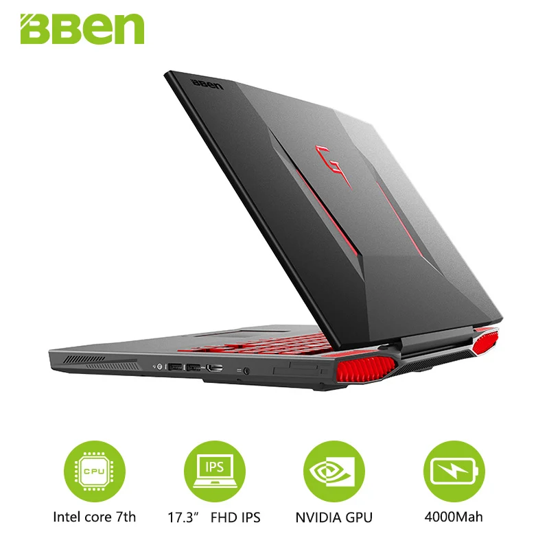 Bben Notebook Windows 10 Intel Core i7-7700HQ quad Core 17.3 inch IPS Screen 32GB DDR4 RAM M.2 512GB SSD 2TB HDD Laptop