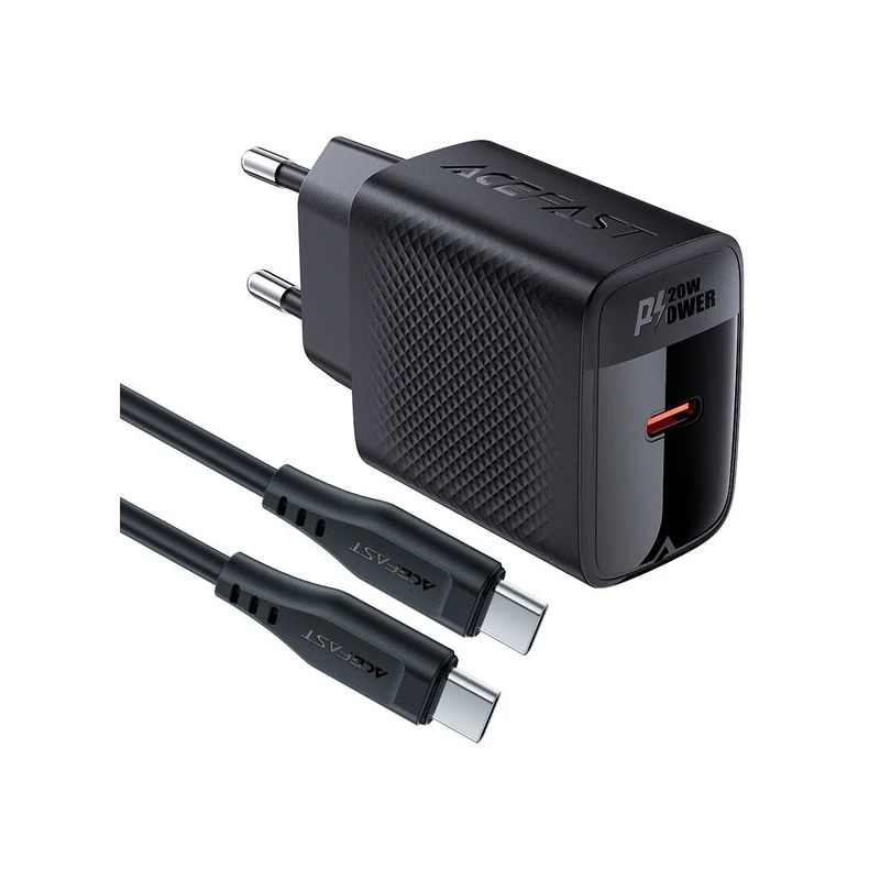 Cargador USB-C Acefast A82 Pd20w Gan + Cable USB-C 1,2 Metros Ne