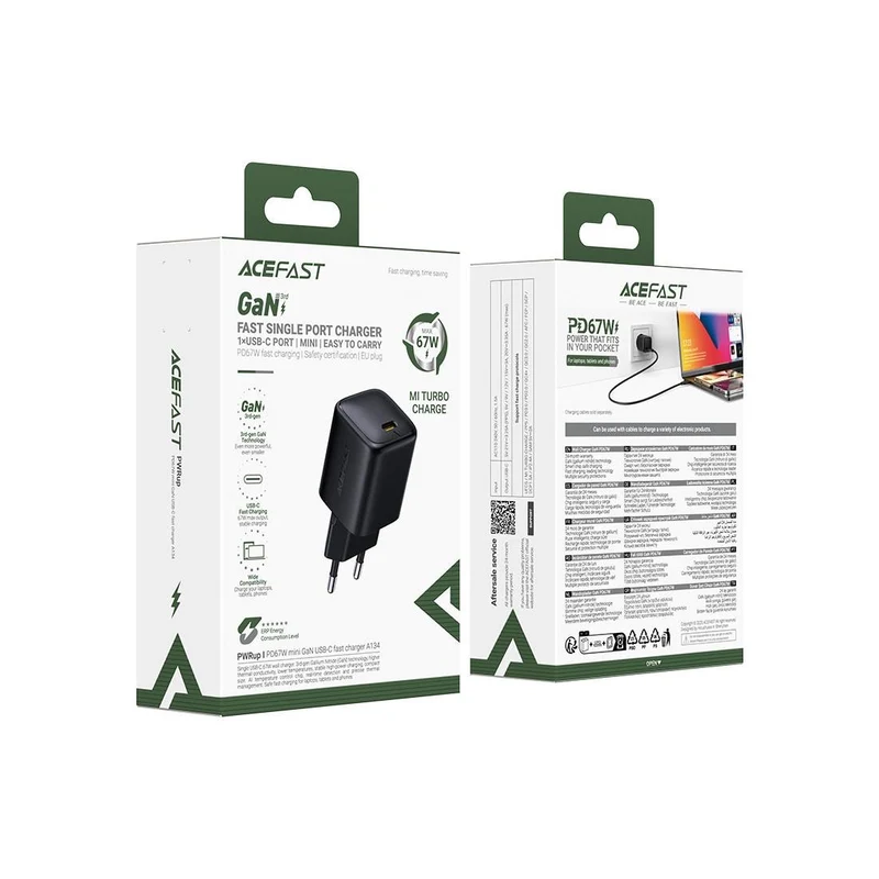 Cargador USB-C Acefast A134 Pd67w Mini Gan Negro