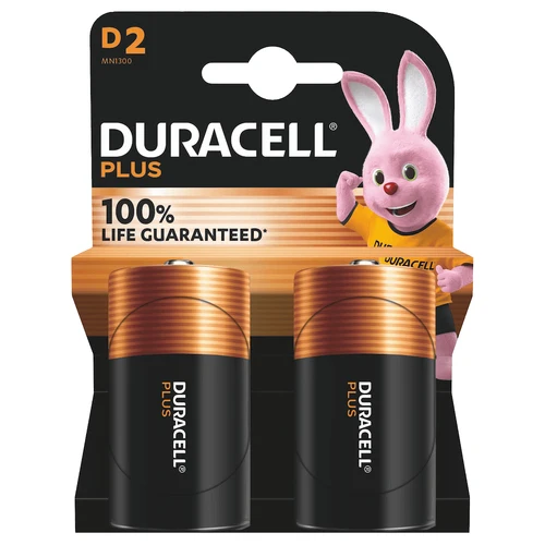 Duracell Plus Pilas D 2 Alcalinas, 1.5 Voltio