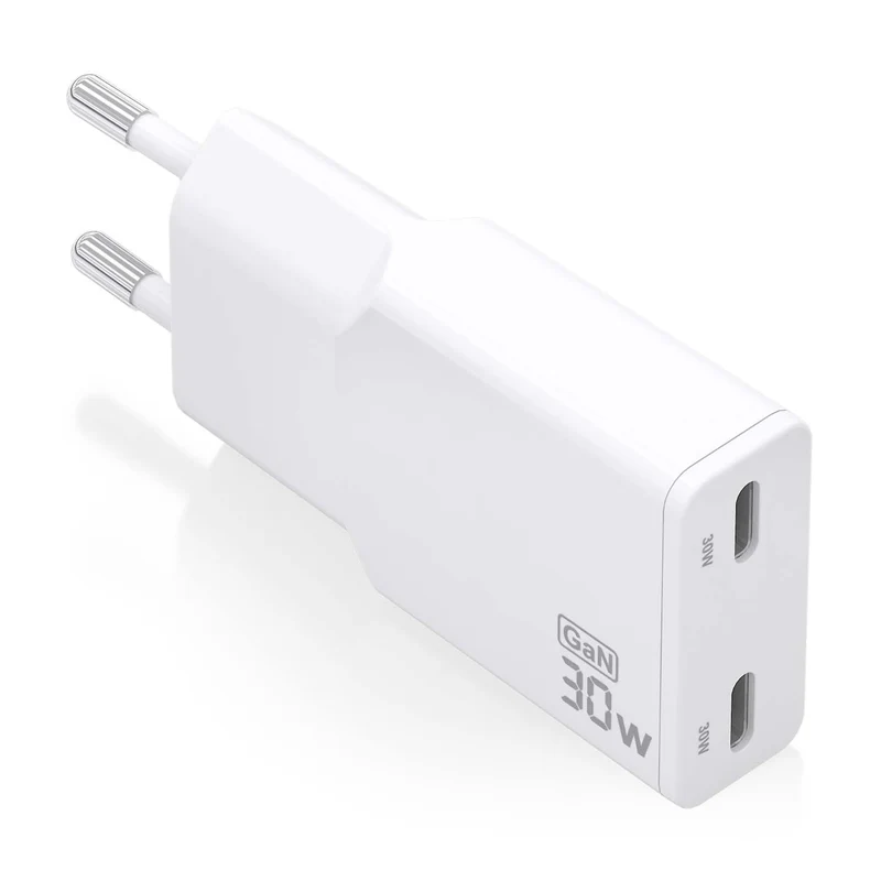 Cargador Gan Ultra Delgado 30W, 2XUSB-C Pd3.0 Qc4.0, Blanco