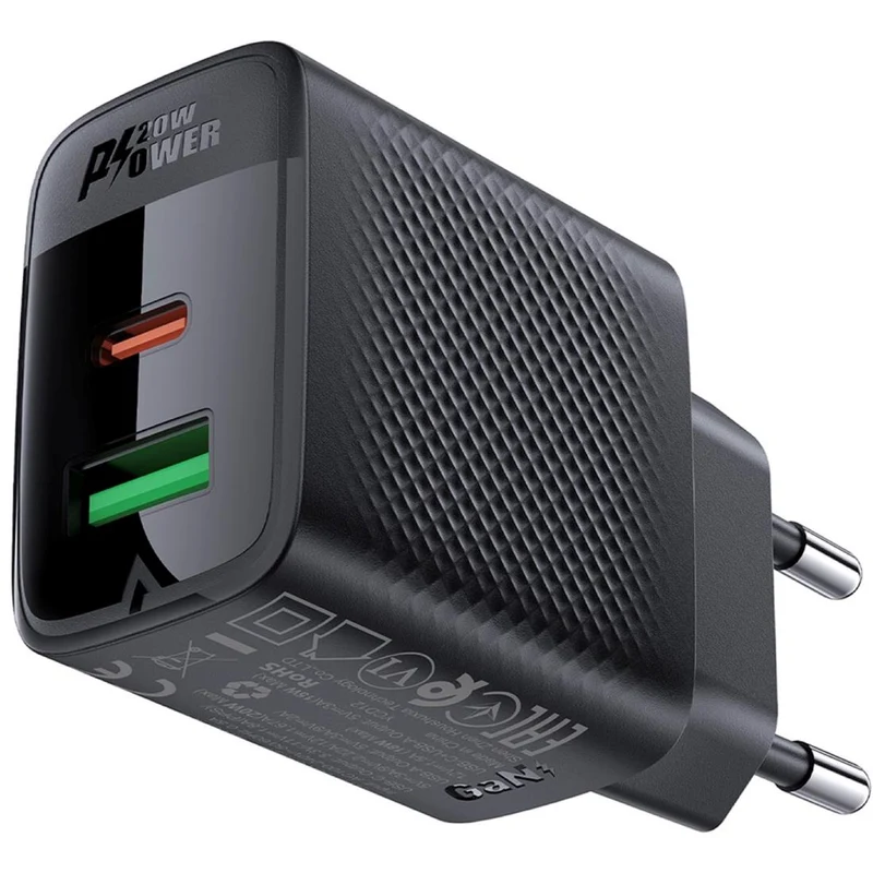 Cargador USB Y USB-C Acefast A78 Pd20w Gan Negro
