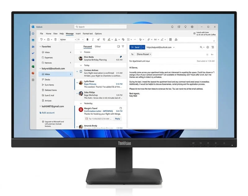 Monitor LENOVO S24 LED IPS 23.8", Full HD (1920 x 1080), G-Sync/FreeSync, 100 Hz, DisplayPort/HDMI/USB-C, Negro