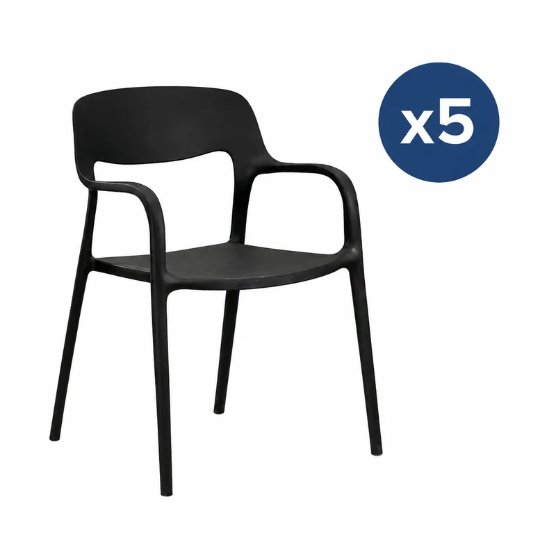 Set x5 Sillas Auxiliar Vita Con Brazo Negra