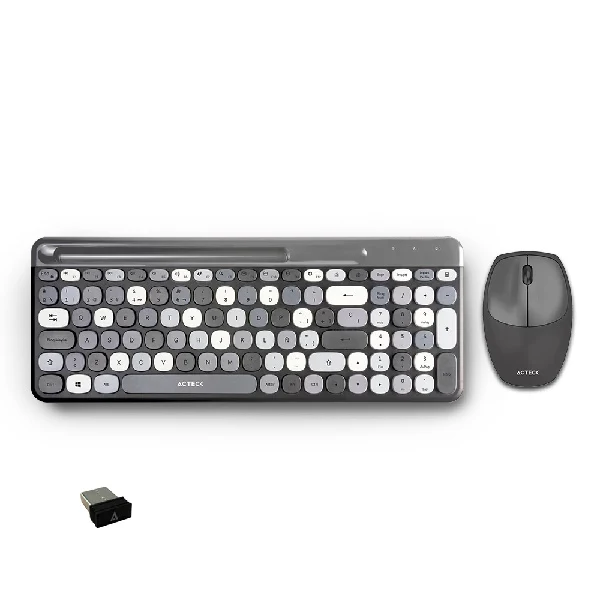 Kit Acteck Creator Chic Mk470 / Teclado Y Mouse / Inalambrico / Receptor Usb / Espa?Ol / Ranura Para Dispositivos / Multifuncion / 110 Teclas / Optico / 1600 Dpi / Negro Con Gris / Ac-935180