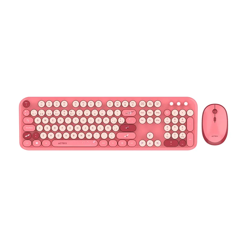 Kit Acteck Creator Chic K-Colors Mk485 / Inalambrico / Multimedia / Dongle 2.4 / Esp / 105 Teclas / Optico / 1600 Dpi Ajustable / 4 Botones + Scroll / Win + Mac / Rojo-Rosa / Ac-940207