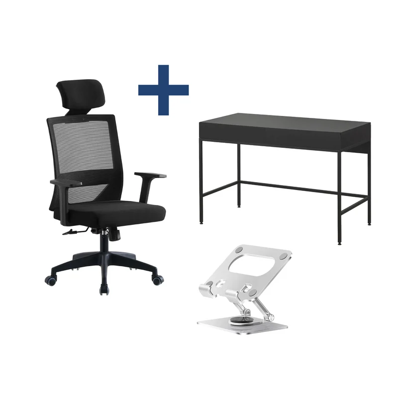 Combo Silla de Oficina Axton + Escritorio con Cajones Metálico + Soporte para Tablet D68