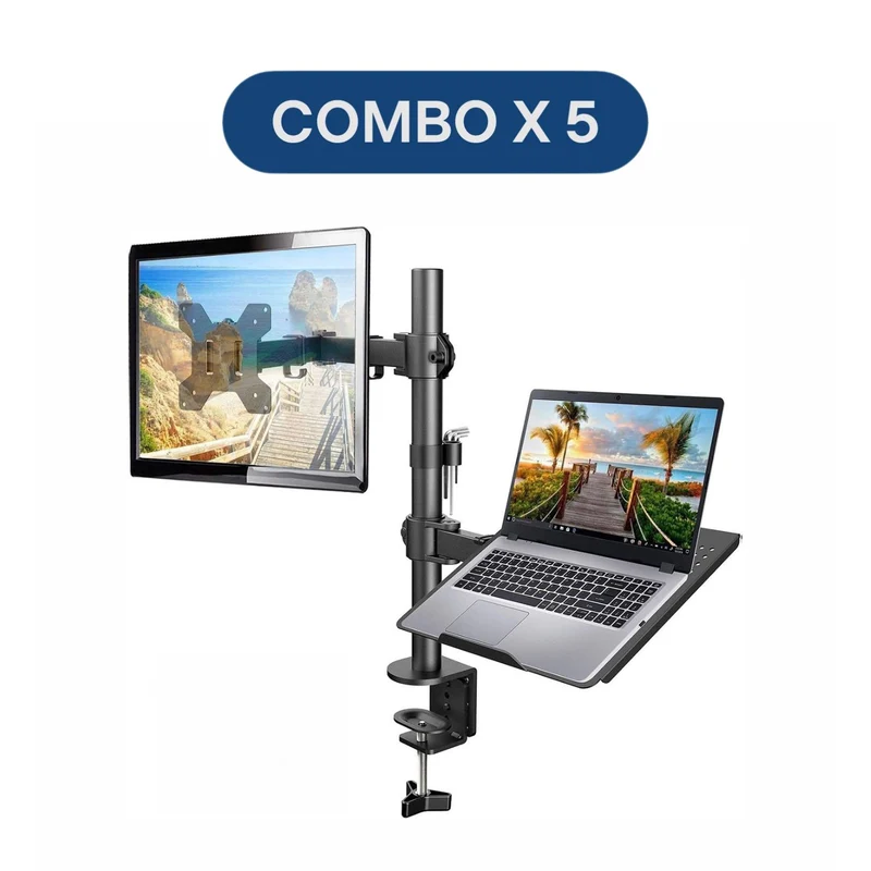 Combo 5 Soportes Brazo Doble para Portátil y Monitor en Acero