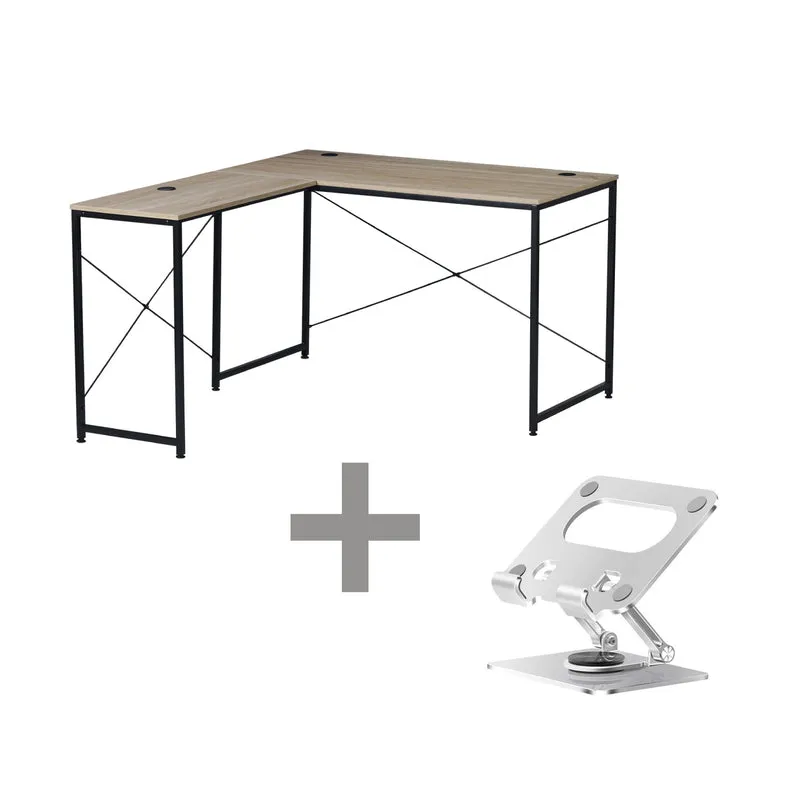 Combo Escritorio en L + Soporte Mini Para Tablet Plateado