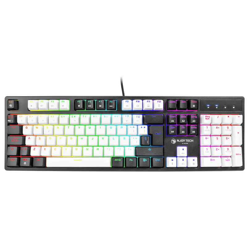 Teclado Gamer Njoytech Mecánico Retroiluminado Negro y Blanco