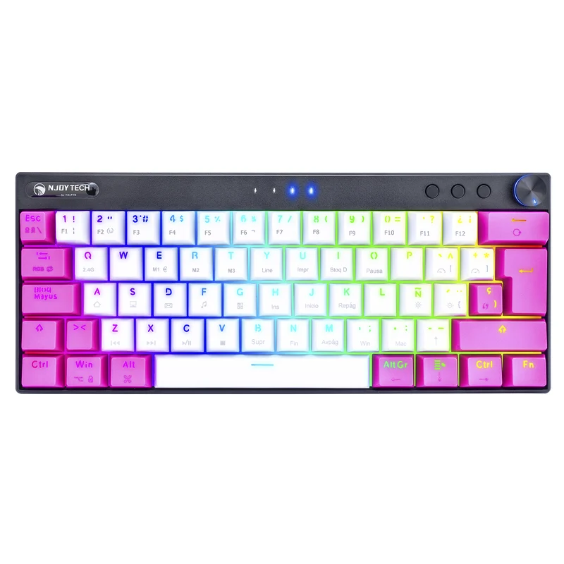 Teclado Gamer Njoytech Retroiluminado Inalámbrico con Bluetooth Rosa